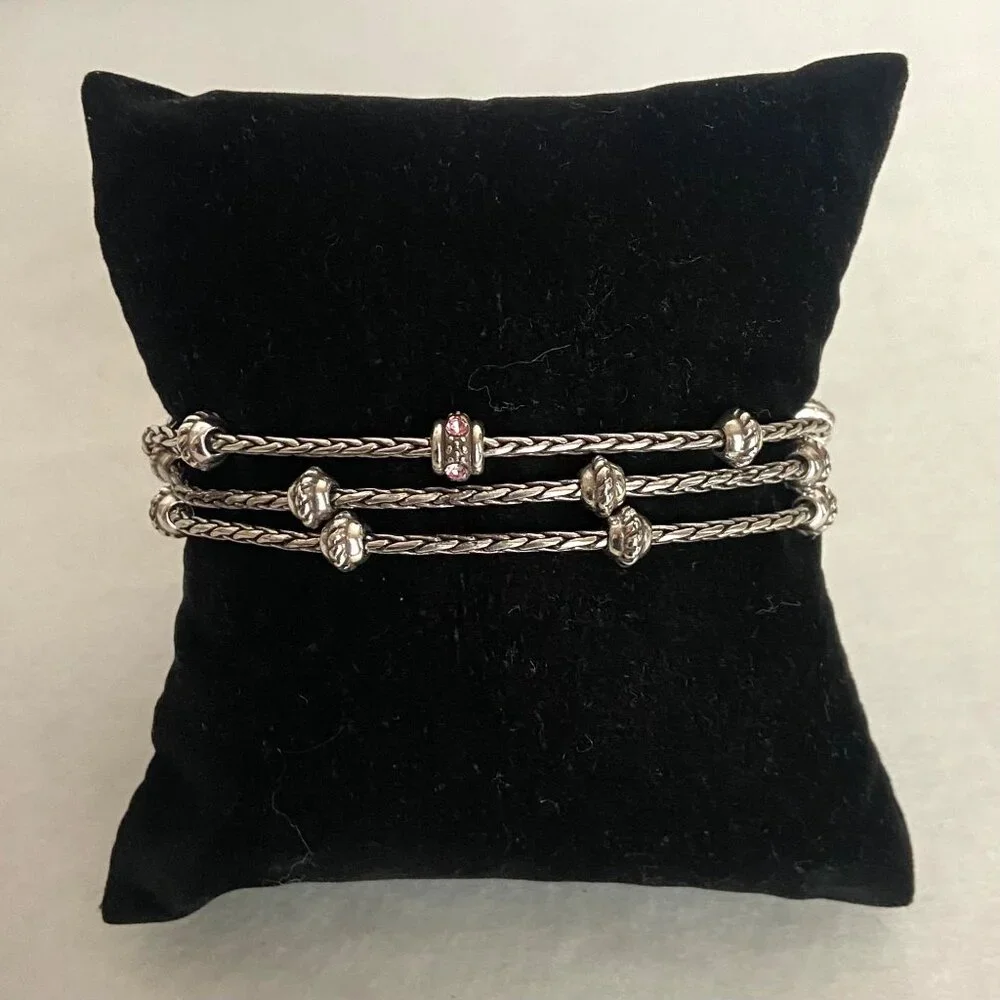 Brighton Power Of Pink Crystal Heart Charm 3 Strand Breast Cancer Bracelet